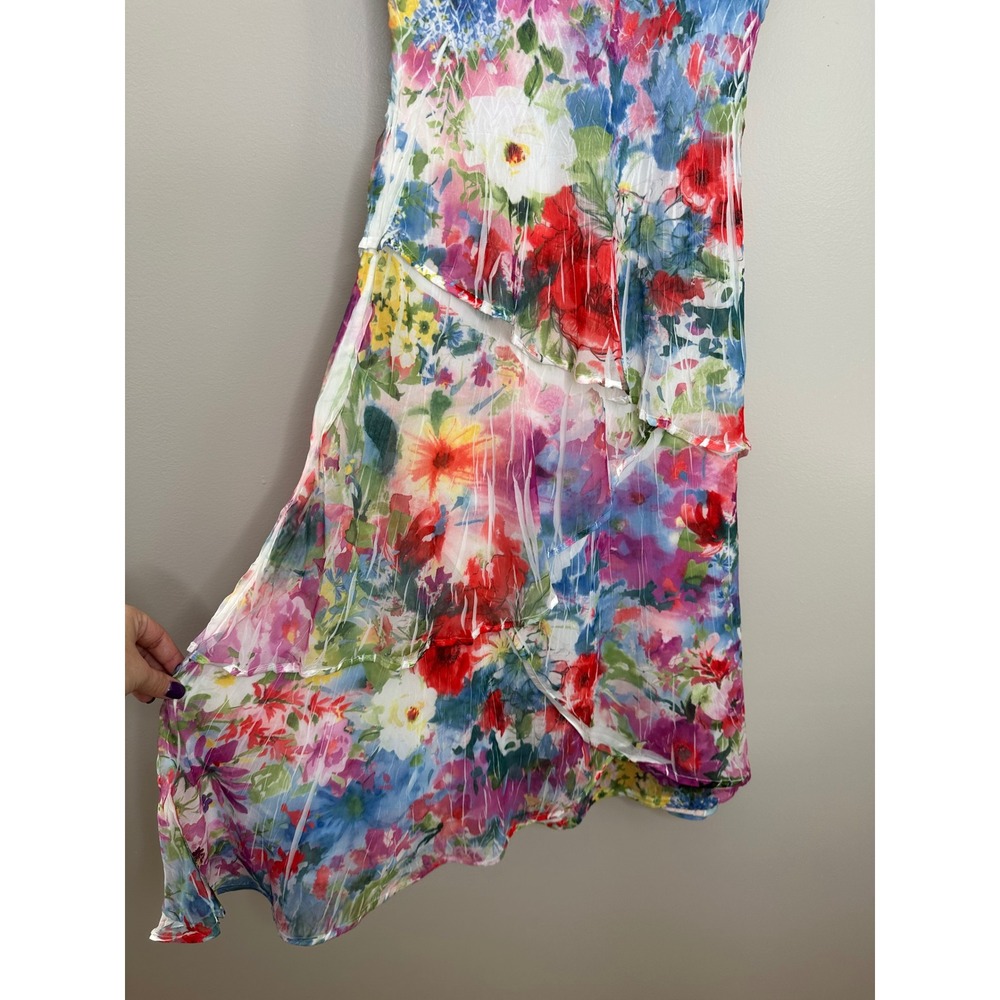 Komarov Floral Dress Watercolor Crinkle‎ Print Sleeveless Tiered Midi Women's S - Picture 10 of 10